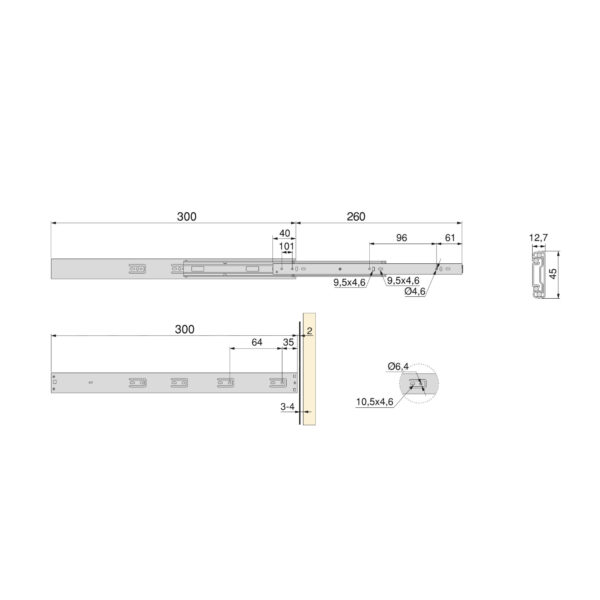 Emuca Lot de 5 jeux de coulisses pour tiroirs, roulement à billes, hauteur 45mm, profondeur 300mm, à sortie totale, avec push, fermeture amortie, zingué – Image 5