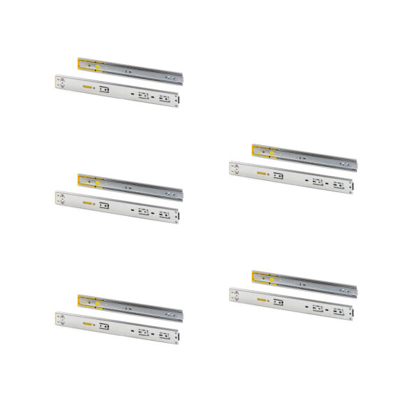 Emuca Lot de 5 jeux de coulisses pour tiroirs, roulement à billes, hauteur 45mm, profondeur 350mm, à sortie totale, avec push, fermeture amortie, zingué