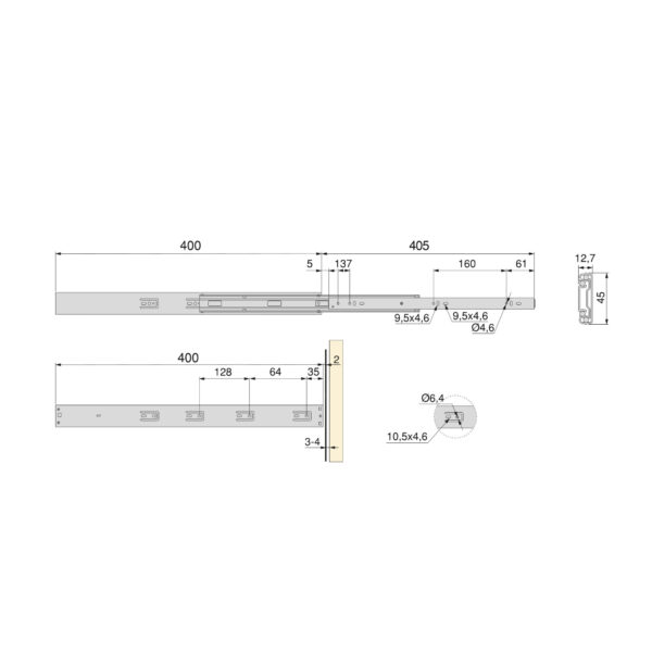 Emuca Lot de 5 jeux de coulisses pour tiroirs, roulement à billes, hauteur 45mm, profondeur 400mm, à sortie totale, avec push, fermeture amortie, zingué – Image 5