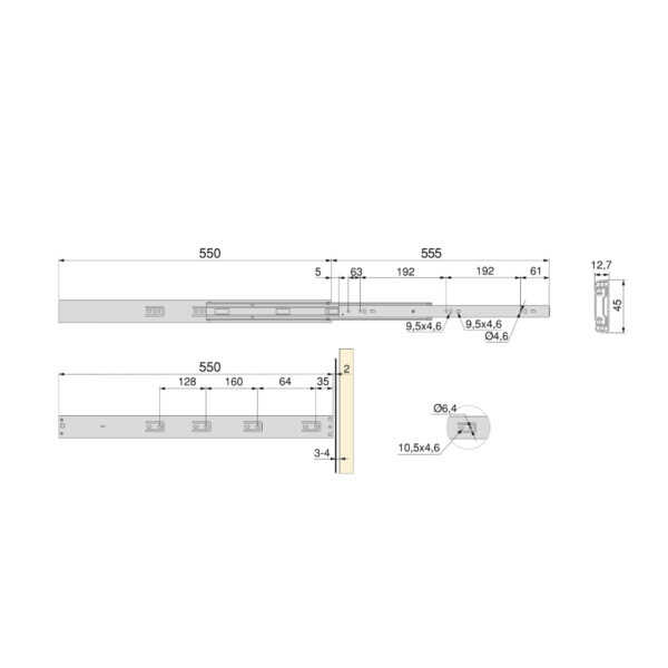 Emuca Lot de 5 jeux de coulisses pour tiroirs, roulement à billes, hauteur 45mm, profondeur 550mm, à sortie totale, avec push, fermeture amortie, zingué – Image 5