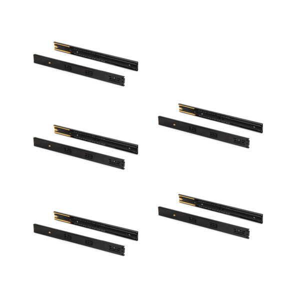 Emuca Lot de 5 jeux de Coulisses pour tiroirs, roulement à billes, hauteur 45mm, profondeur 550mm, sortie totale, fermeture amortie, Noir