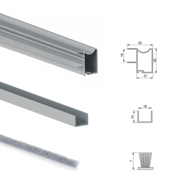 Emuca Kit de ferrures pour Placard 81 2 coulissants et fermeture souple, profilé Wave, épaisseur 16mm, panneaux non inclus, Anodisé mat – Image 7