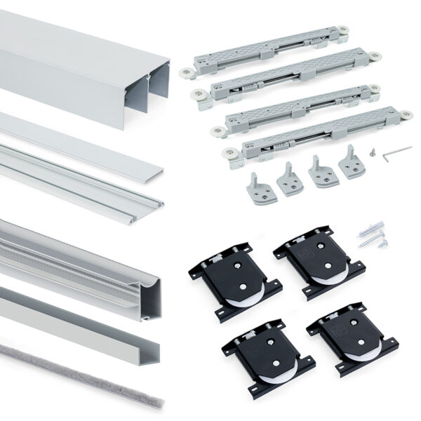 Emuca Kit de ferrures pour Placard 81 2 coulissants et fermeture souple, profilé Wave, épaisseur 16mm, panneaux non inclus, Anodisé mat – Image 3
