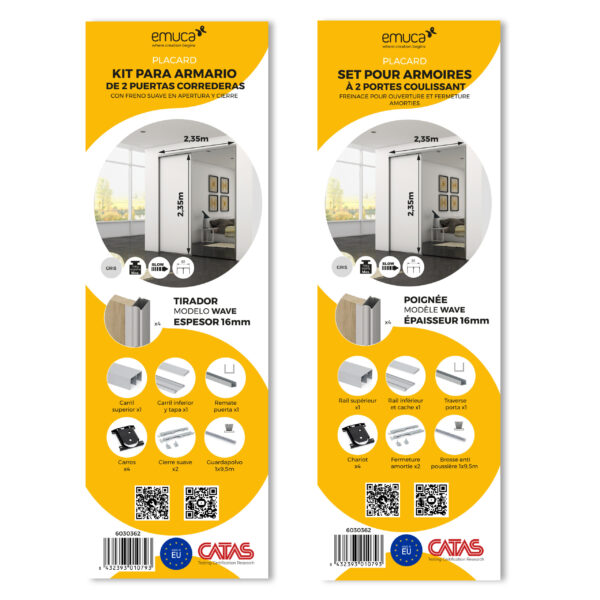Emuca Kit de ferrures pour Placard 81 2 coulissants et fermeture souple, profilé Wave, épaisseur 16mm, panneaux non inclus, Anodisé mat – Image 4