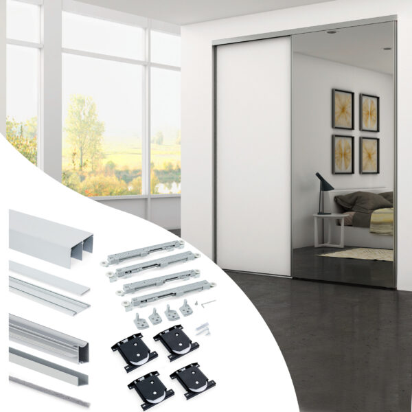Emuca Kit de ferrures pour Placard 81 2 coulissants et fermeture souple, profilé Wave, épaisseur 18mm, panneaux non inclus, Anodisé mat