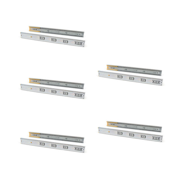Emuca Lot de 5 jeux de Coulisses de tiroirs, roulement à billes, hauteur 45mm, profondeur 550mm, sortie totale, fermeture amortie, Zingué