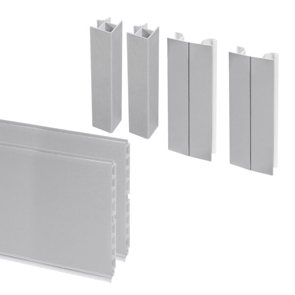Emuca Lot de 2 plinthes de cuisine Plasline avec raccords, hauteur 100mm, 2 profils longueur 2.35m, Plastique, Satin Anodisé