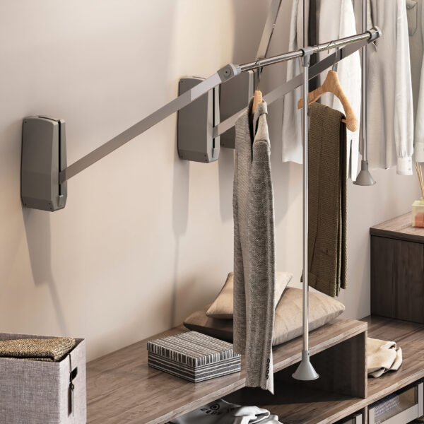 Emuca Penderie rabattable pour armoire Hang mural, 600-830, Chromé, Acier et Plastique – Image 4