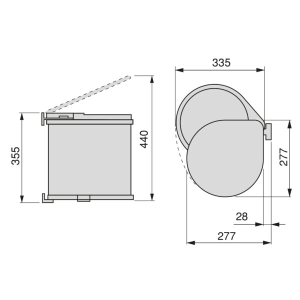 Emuca Bac de recyclage à fixer sur porte de meuble, 1 bac amovible 13 litres Plastique, Gris – Image 3