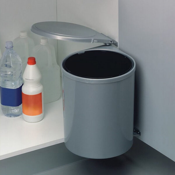 Emuca Bac de recyclage à fixer sur porte de meuble, 1 bac amovible 13 litres Plastique, Gris – Image 2