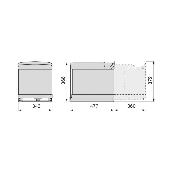 Emuca Poubelle de recyclage pour fixation inférieure et extraction automatique dans caisson de cuisine 1x16litres 2x7,5litres, Plastique gris – Image 6