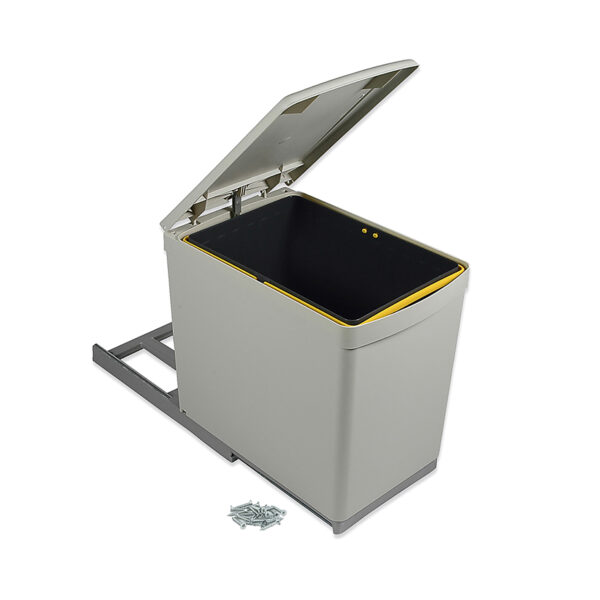 Emuca Bac de tri sélectif pour fixation inférieure et extraction manuelle dans module de cuisine 1 x 16 litres et couvercle automatique, Plastique, Gris