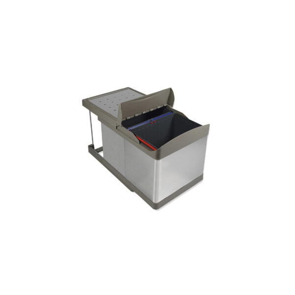 Emuca Bac de tri sélectif à fixation inférieure et extraction automatique dans module de cuisine 2x16litres, Plastique et acier inoxydable