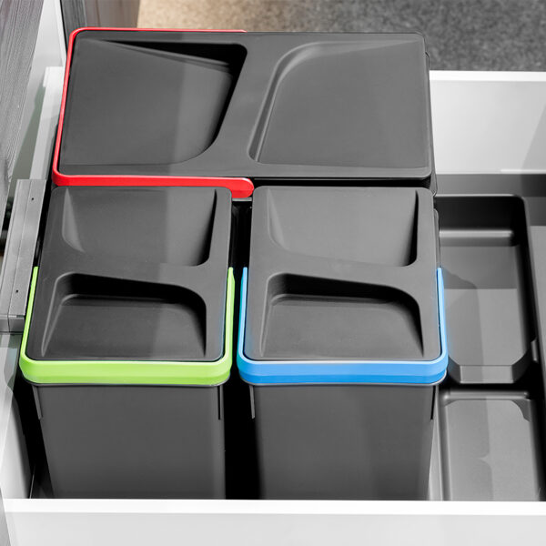 Emuca Base pour tiroirs de cuisine Recycle, 2 compartiments, module 600mm, Plastique gris anthracite – Image 2