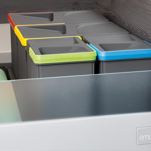 Emuca Bac de tri sélectif pour tiroirs de cuisine Recycle Hauteur 216mm, 1x12litres, Plastique gris anthracite – Image 3