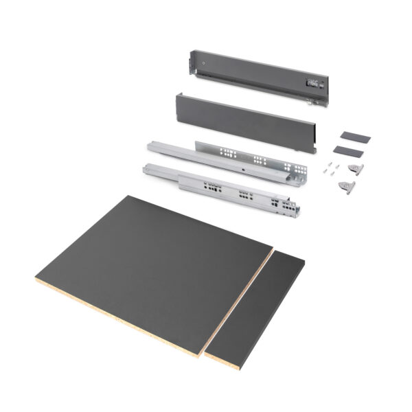 Emuca Kit de tiroirs pour cuisine ou salle de bains Vertex avec réglages 3D, hauteur 93mm, avec panneaux inclus, module 450mm, Gris antracite