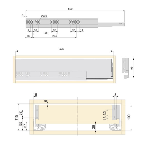 Emuca Kit de tiroirs pour cuisine ou salle de bains Vertex avec réglages 3D, hauteur 93mm, avec panneaux inclus, module 600mm, Gris antracite – Image 10