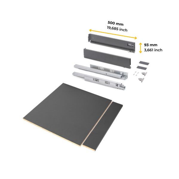 Emuca Kit de tiroirs pour cuisine ou salle de bains Vertex avec réglages 3D, hauteur 93mm, avec panneaux inclus, module 600mm, Gris antracite – Image 11