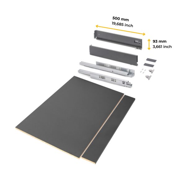 Emuca Kit de tiroirs pour cuisine ou salle de bains Vertex avec réglages 3D, hauteur 93mm, avec panneaux inclus, module 900mm, Gris antracite – Image 11