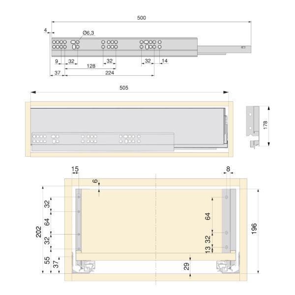 Emuca Kit de tiroirs pour cuisine ou salle de bains Vertex avec réglages 3D, hauteur 178mm, avec panneaux inclus, module 600mm, Gris antracite – Image 10