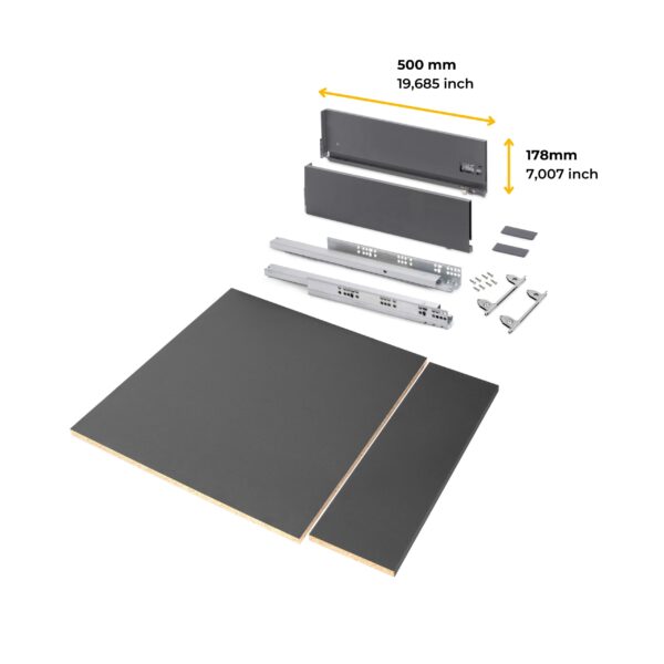 Emuca Kit de tiroirs pour cuisine ou salle de bains Vertex avec réglages 3D, hauteur 178mm, avec panneaux inclus, module 600mm, Gris antracite – Image 11