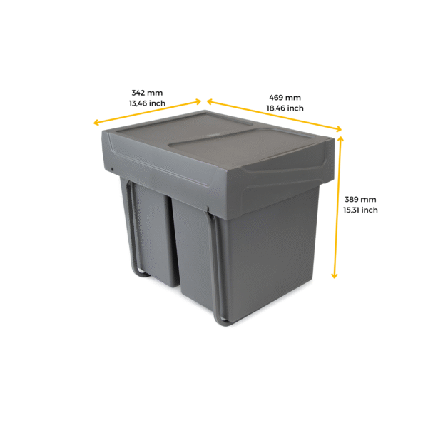 Emuca bac de tri sélectif a montage inférieur et extraction manuelle pour élément de cuisine Recycle, 2x20litres, Plastique gris antracite – Image 5
