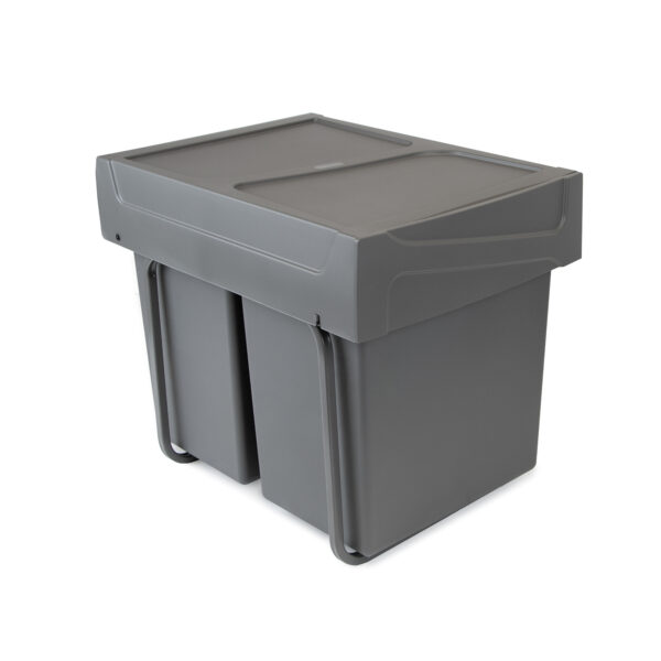 Emuca bac de tri sélectif a montage inférieur et extraction manuelle pour élément de cuisine Recycle, 2x20litres, Plastique gris antracite – Image 2