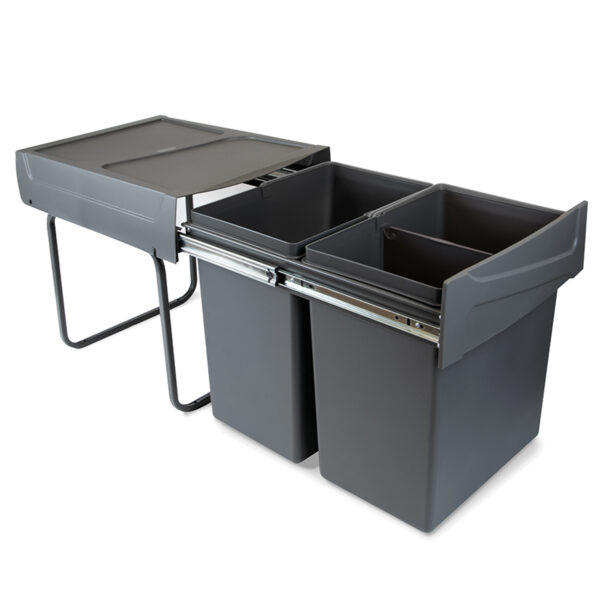 Emuca bac de tri sélectif a montage inférieur et extraction manuelle pour élément de cuisine Recycle, 2x20litres, Plastique gris antracite