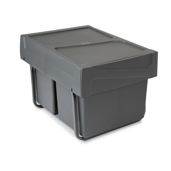 Emuca Bac de tri sélectif a montage inférieur et extraction manuelle pour élément de cuisine Recycle, 2x15litres, Plastique Gris antracite – Image 2
