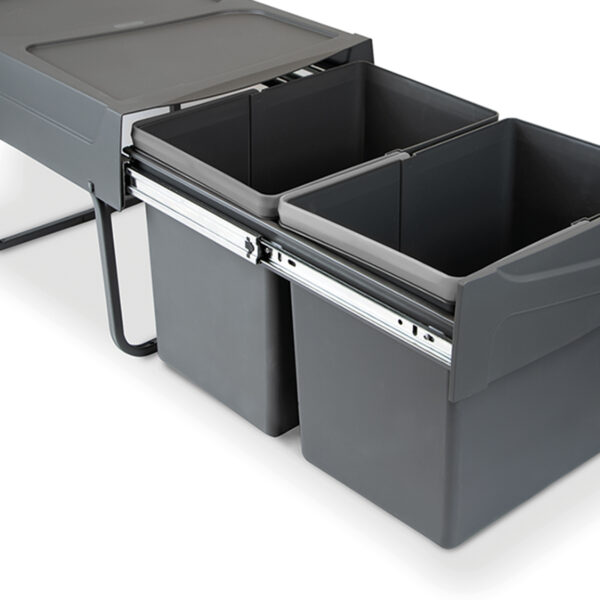 Emuca Bac de tri sélectif a montage inférieur et extraction manuelle pour élément de cuisine Recycle, 2x15litres, Plastique Gris antracite – Image 3