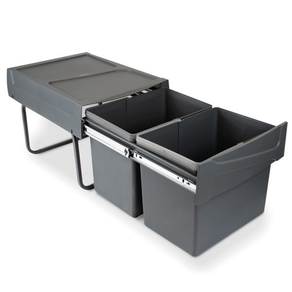 Emuca Bac de tri sélectif a montage inférieur et extraction manuelle pour élément de cuisine Recycle, 2x15litres, Plastique Gris antracite