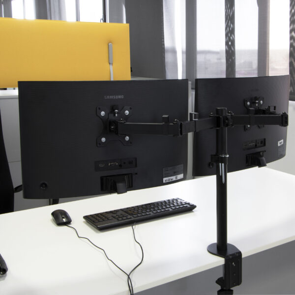 Emuca Supports pour écrans pour table inclinables et pivotants à 360°, doubles, en Acier, Peint en noir – Image 2