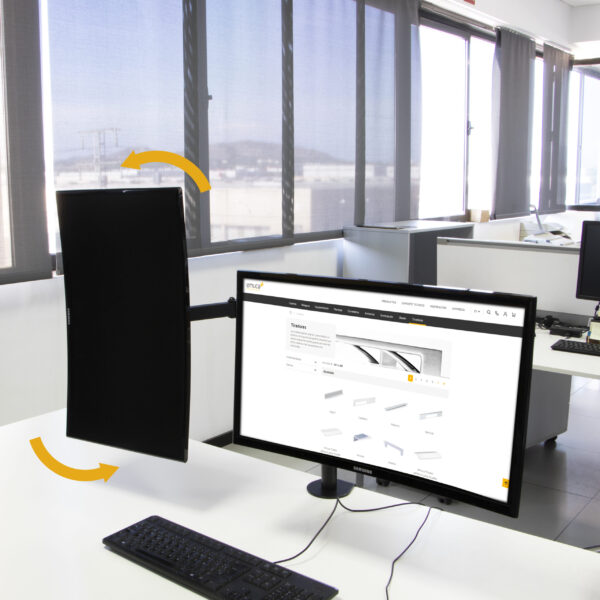 Emuca Supports pour écrans pour table inclinables et pivotants à 360°, doubles, en Acier, Peint en noir – Image 3