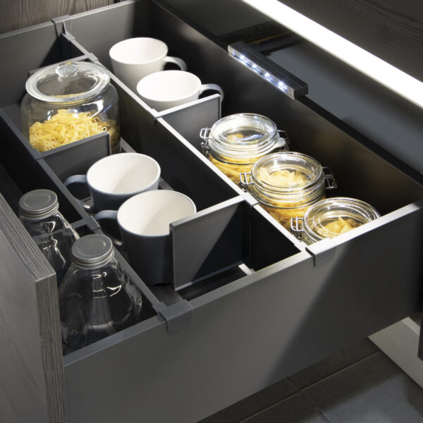 Emuca Kit d'accessoires de séparation pour intérieurs de tiroirs Vertex-Concept, largeur 600 mm, Aluminium et Plastique, Gris antracite – Image 2