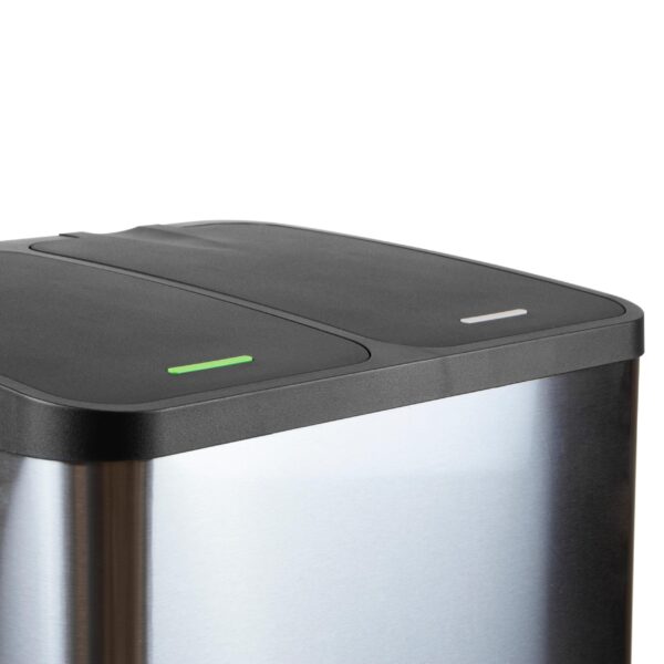 Emuca Bac de tri sélectif a compartiments Recycle, ouverture du couvercle par pédale, 2x15litres, Acier inoxydable – Image 3