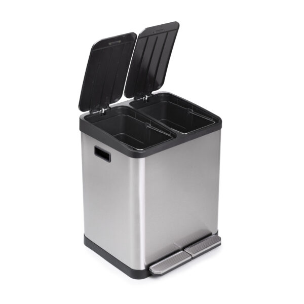 Emuca Bac de tri sélectif a compartiments Recycle, ouverture du couvercle par pédale, 2x15litres, Acier inoxydable – Image 5