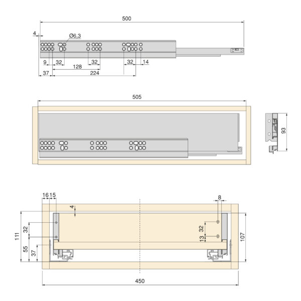 Emuca Kit de tiroirs pour cuisine ou salle de bains Vertex, hauteur 93mm, avec panneaux inclus, module 450mm, peint en blanc – Image 6