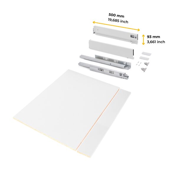 Emuca Kit de tiroirs pour cuisine ou salle de bains Vertex avec réglages 3D, hauteur 93mm, avec panneaux inclus, module 900mm, Peint en blanc – Image 7