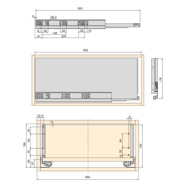 Emuca Kit de tiroirs pour cuisine ou salle de bains Vertex, hauteur 178mm, avec panneaux inclus, module 450mm, Peint en blanc – Image 6