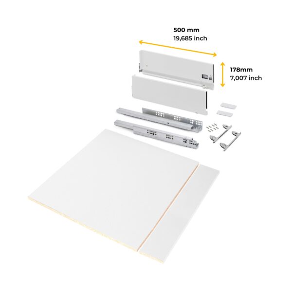 Emuca Kit de tiroirs pour cuisine ou salle de bains Vertex avec réglages 3D, hauteur 178mm, avec panneaux inclus, module 600mm, Peint en blanc – Image 7