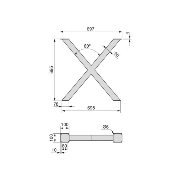 Emuca Jeu de pieds Cross pour table, largeur 695mm, Acier, Peint en noir – Image 7