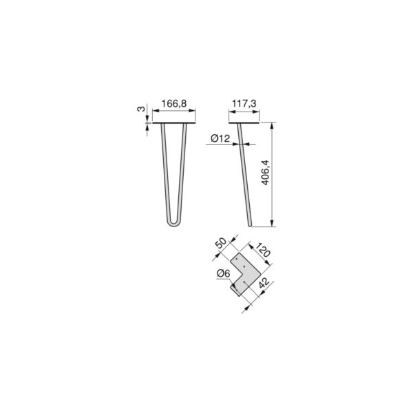 Emuca Lot de 4 pieds Hairpin de 2 s par fils table, hauteur 400mm, Acier, Peint en noir – Image 7