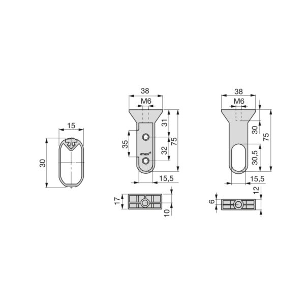 Emuca Lot de 2 x 1.15m Tringles de penderie en soie avec supports, Aluminium et Plastique, Anodisé mat – Image 3