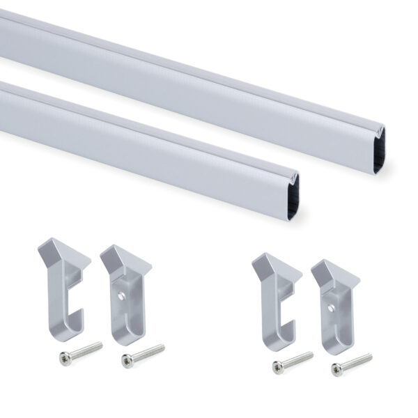 Emuca Lot de 2 x 0.75m Rails pour armoires en soie avec supports, Aluminium et Plastique, Anodisé mat