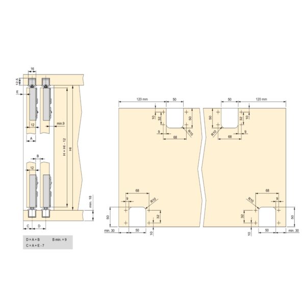 Emuca Kit de ferrures pour Flow 2 portes coulissantes et armoire à fermeture souple avec rails encastrés 2,35m, panneaux non inclus, Anodisé mat – Image 6