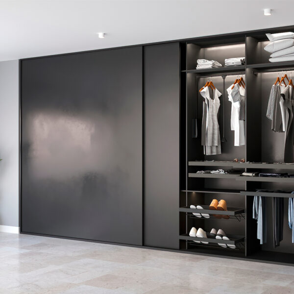 Emuca Kit de ferrures pour Flow 2 portes coulissantes et armoire à fermeture souple avec rails encastrés 2,35m, panneaux non inclus, Anodisé mat – Image 4