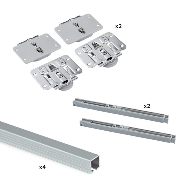 Emuca Kit de ferrures pour Flow 2 portes coulissantes et armoire à fermeture souple avec rails encastrés 2,35m, panneaux non inclus, Anodisé mat – Image 5