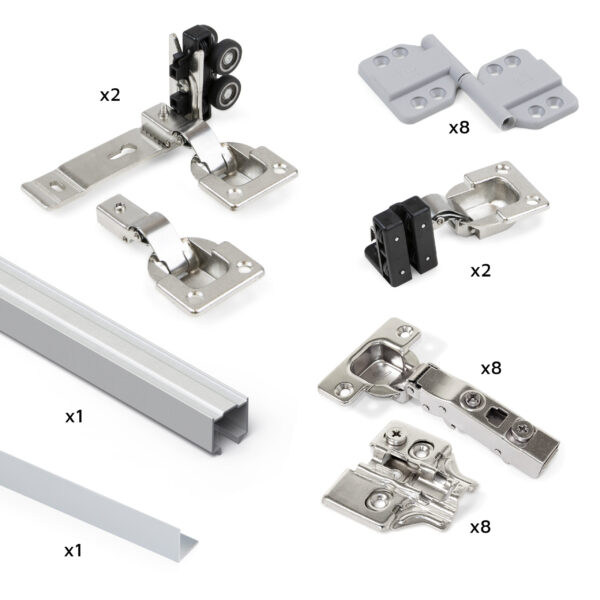Emuca Kit de quincaillerie pour 2 portes coulissantes pliantes et armoire à fermeture souple Twofold, pour 4 panneaux non inclus, Avec coulisse, Anodisé mat – Image 4