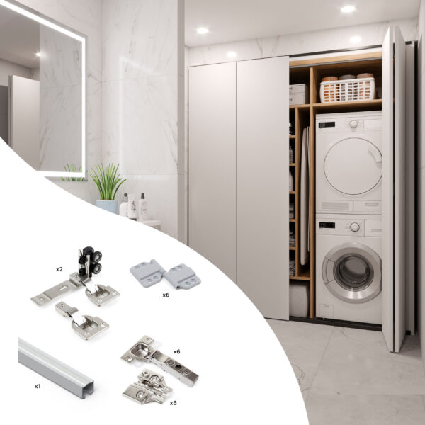 Emuca Kit de quincaillerie pour 2 portes coulissantes pliantes et armoire à fermeture souple Twofold, pour 4 panneaux non inclus, Sans coulisse, Anodisé mat