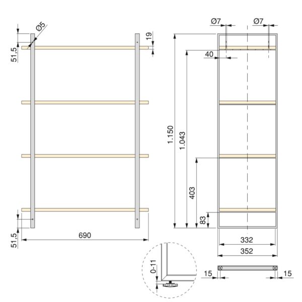 Emuca Kit de Lader kit d'étagères avec cadre et étagères, hauteur 1150mm, Acier, Peint noir et Bois – Image 11